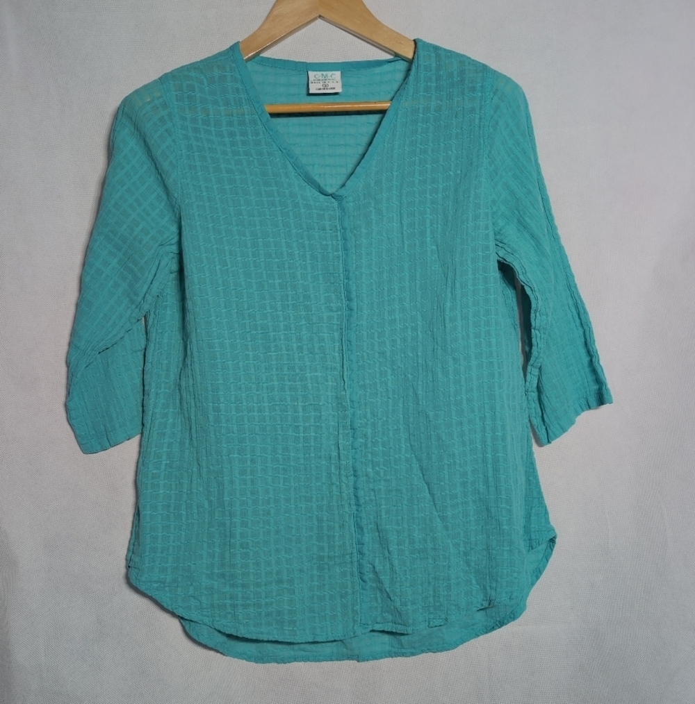 Color Me Cotton Aqua Teal V-Neck Women's Top